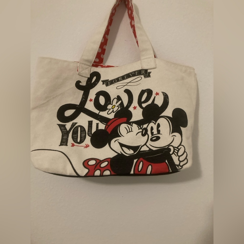 Canvas Disney Love You Tote Bag - Cream and Red. 20” x 12”